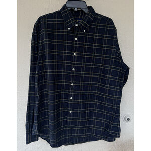 Ralph Lauren Shirt Mens XL Navy Blue Plaid Flannel Cotton Custom Fit Button Down